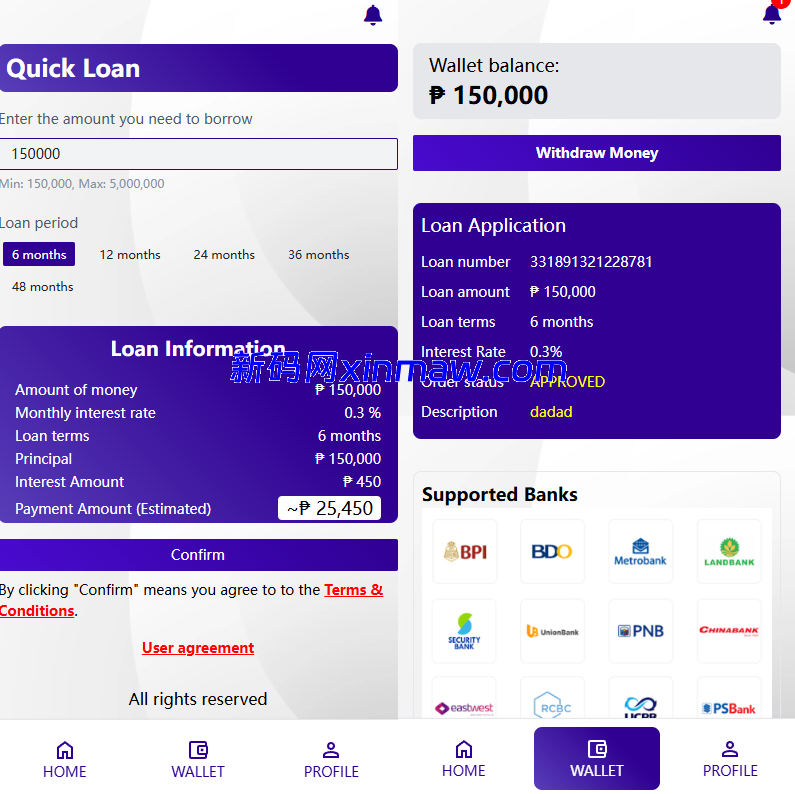海外贷款平台/小额贷款系统/信用分/合同/提现码-新码网